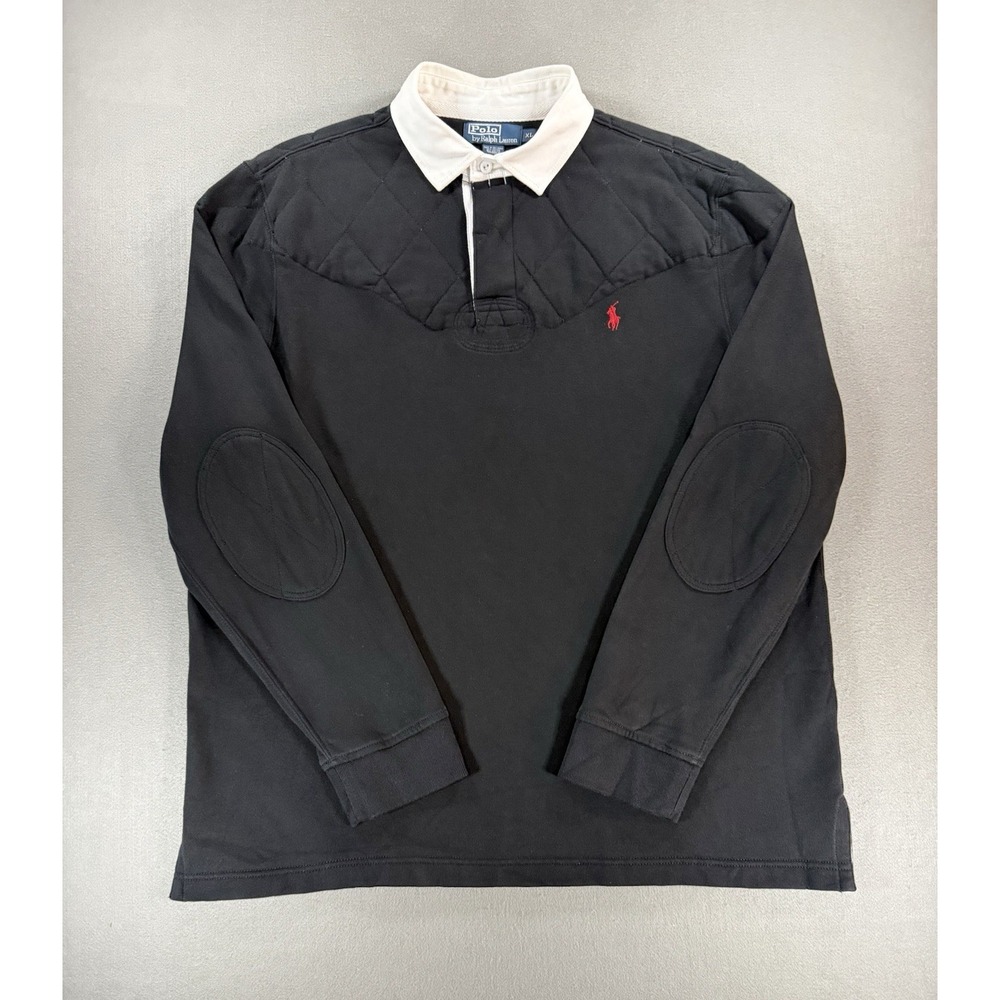 Vintage Polo Ralph Lauren Rugby Shirt Men's XL Black Quilted Padded Fleece Lined